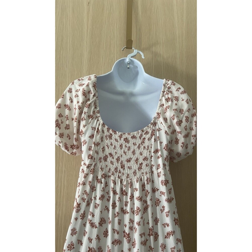 Kirious Los Angeles Floral Midi Dress Size Large Smocked Puffy Sleeves Rayon - Picture 8 of 12